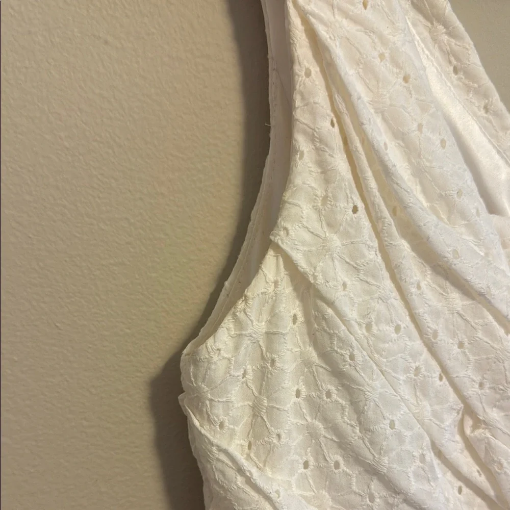 Express Rouched Eyelet White Mini Dress - Picture 5 of 16